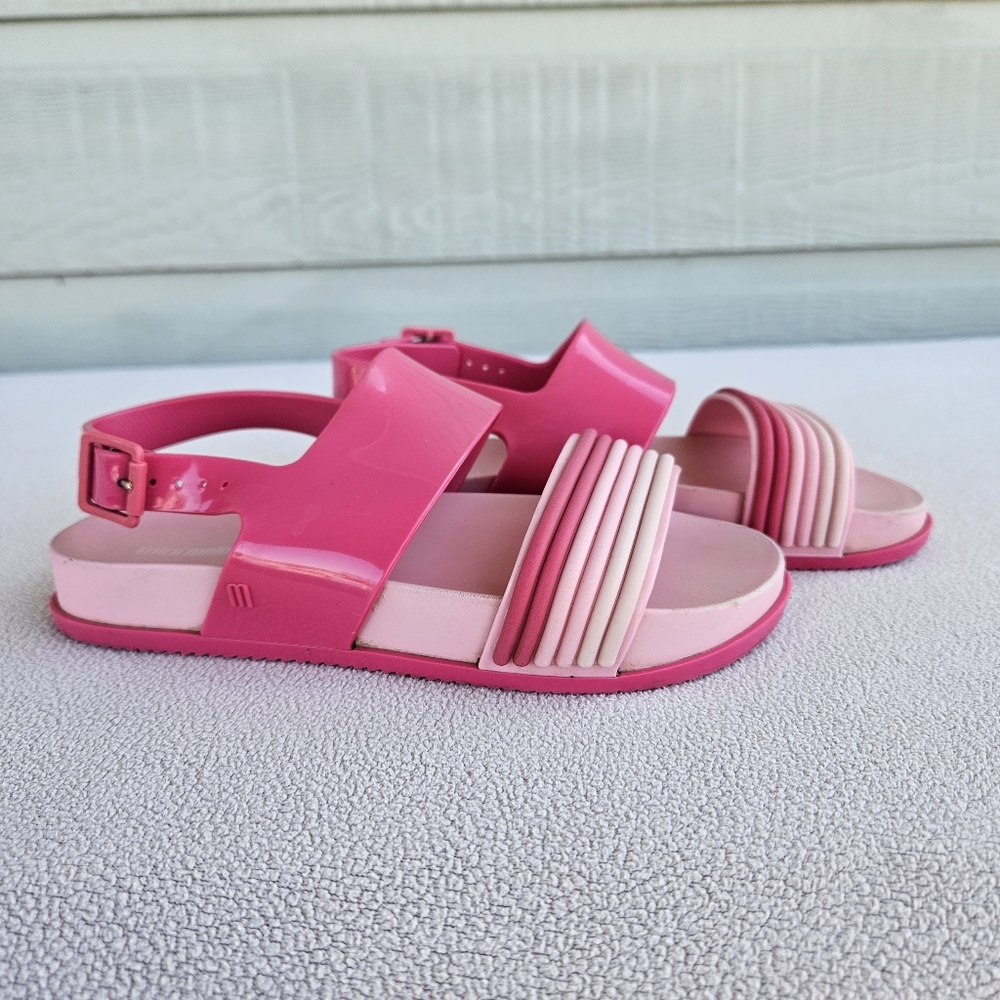 Mini Melissa Panama Slingback Buckle Sandal Girl SZ 1 Pink Ombre Rainbow